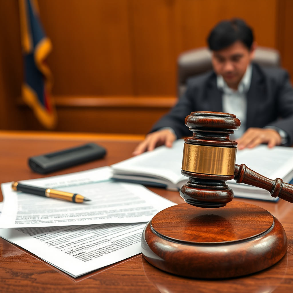 Professional courtroom scene with judge's gavel and legal documents representing successful class action lawsuit victory for fraud victims