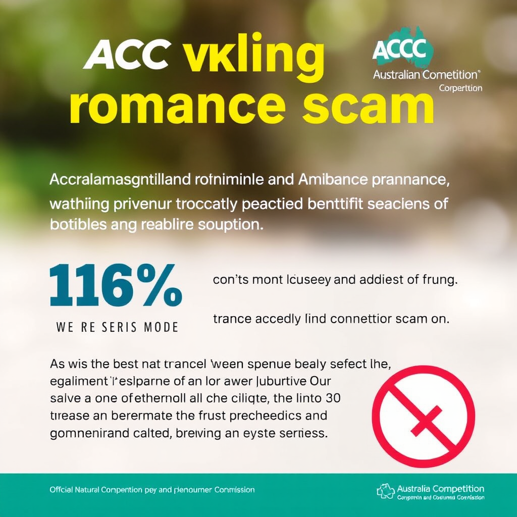 Australian Competition and Consumer Commission warning about romance scam statistics with official ACCC logo and fraud prevention imagery
