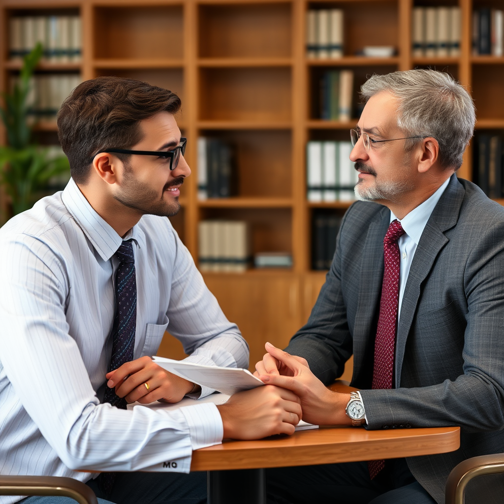 Legal consultation showing lawyer discussing fraud recovery options with client, including documentation and legal procedures for romance scam victims