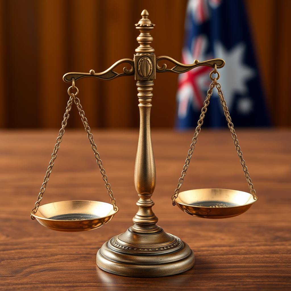 Scales of justice representing legal protection and rights of fraud victims in Australian court system